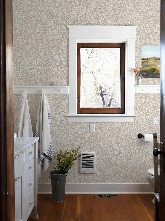 Heroad Peel and Stick Wallpaper Boho Beige Contact Paper 17.3''x196'' Floral Wall Paper Removable Self Adhesive Wallpaper for Cabinet Bedroom Living Room Entryway Walls Bathroom Waterproof Vinyl Roll - Image 9