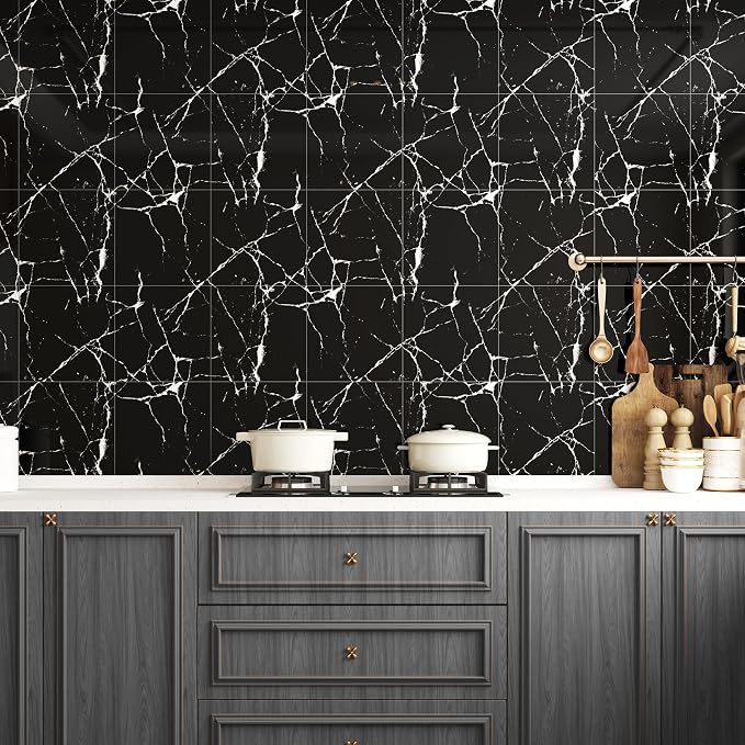 20pcs Black & White Marble Peel and Stick Shower Wall Panels | 11.8"x11.8",Total 19.4 Sq.Ft. Waterproof,Backsplash Tile,Stick on Wall,for Bathroom,Bedroom,Kitchen,Entryway - Image 8