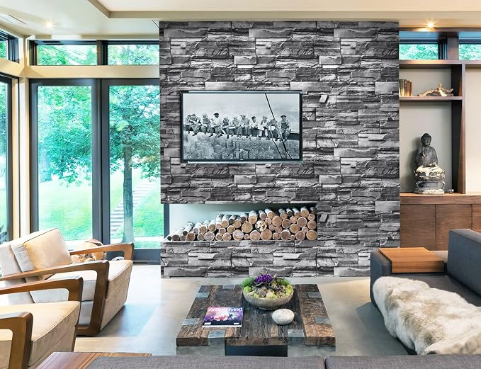 Timeet Brick Stone Wallpaper Peel and Stick Wallpaper Faux Stone Contact Paper 17.3"x118.1" Brick Self Adhesive Removable Wall Paper for Bedroom Living Room Wall Decor - Image 8