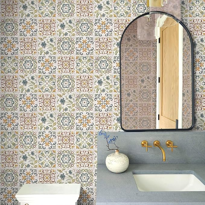 Wudnaye Faux Tile Peel and Stick Wallpaper for Kitchen Backsplash 17"×196" | Moroccan Tile Pattern Contact Paper Peel and Stick Boho Removable Self Adhesive Waterproof Vinyl Wallpaper for Bathroom - Image 4
