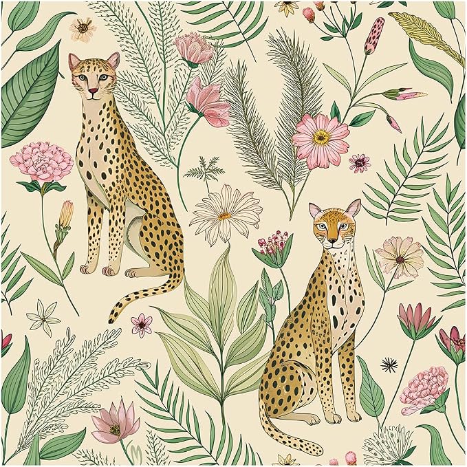 Floralplus Peel and Stick Wallpaper Leopard Removable Wallpaper | Renter Friendly Wallpapers Self Adhesive Animal Floral Contact Paper for Accent Wall 17.5 x 118 in by Floralplus