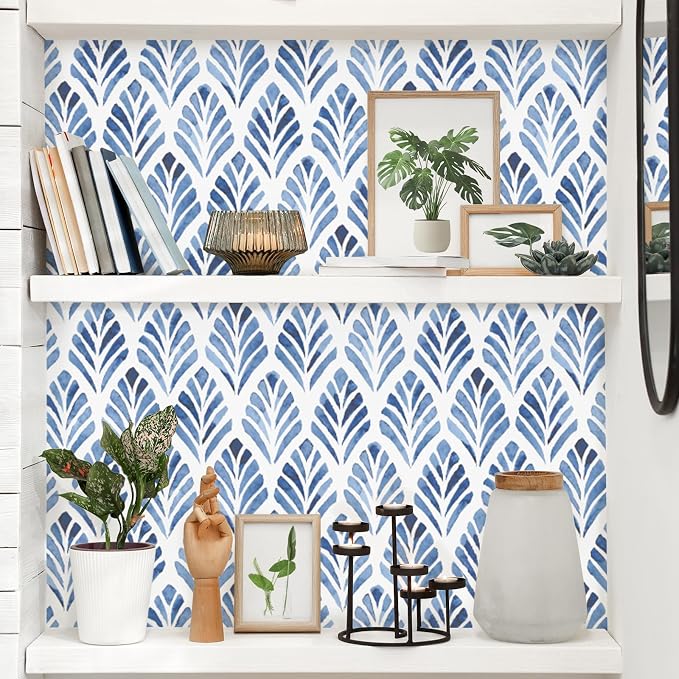 RUSPEPA Blue Leaf Peel and Stick Wallpaper, Watercolor Botanical Coastal Design, Self-Adhesive Waterproof Contact Paper for Accent Wall, Bedroom, Bathroom, Cabinet, Home Décor, 17.3 Inch x 6.5 Feet - Image 3