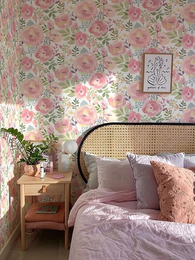 Orainege Floral Wallpaper Peel and Stick Wallpaper Peony Flowers | 16.9in x196.8in Floral Contact Paper Removable Self Adhesive Wall paper Decorative for Bedroom Living Room, Peachy - Image 2