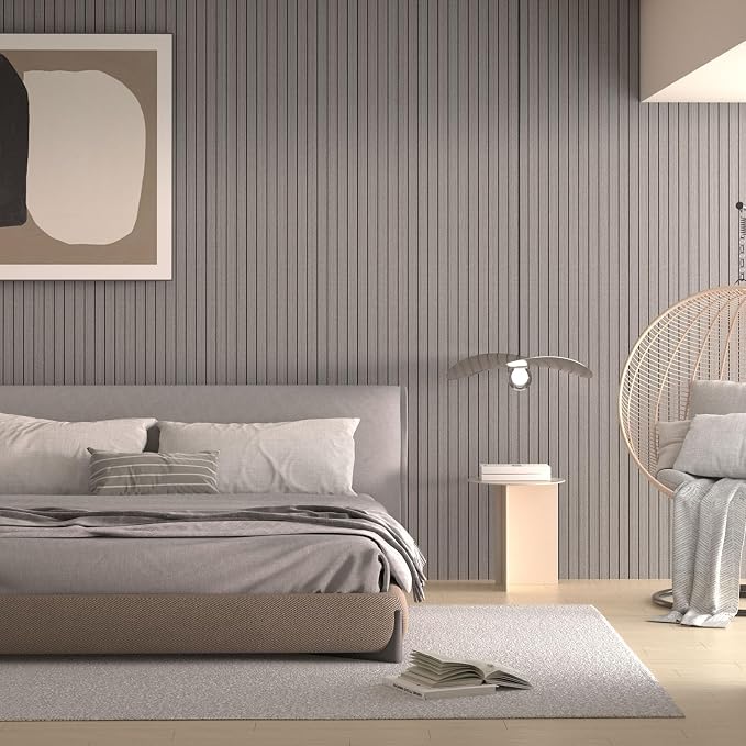 Peel and Stick Wood Slat Wall Panels, Grayish Brown, 236 x 15.7 in | 3D Fluted, PVC Paneling for Accent Wall, Ceiling, Living Room, Office, Bedroom - Image 5