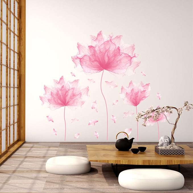 59.1'' x 49.6'' Flower Petal Wall Decal Floral Wall Sticker (Pink) | Removable waterproof peel and stick wall art for nursery, baby room, classroom, living room, bedroom, office and bathroom by RoyoLam