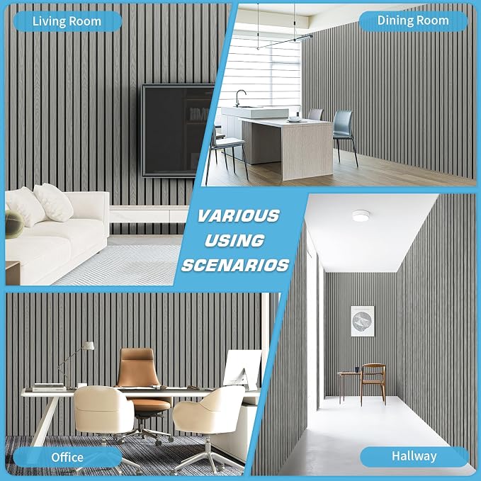 Art3d Six-Grid Design Slim Slat Wall Panel, 104 x 12 Inch, 4-Pack, Ash | Lightweight, Wainscoting, Waterproof, Easy to Clean, Sturdy, Glue on, Elegant Style, for Bedroom, Office, Home Improvement - Image 4