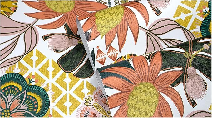 HAOKHOME Peel and Stick Wallpaper Boho Tropical Floral Retro 17.3in x32.8ft | Botanical Banana Leaf Textured Removable Waterproof Renter Friendly Wall Paper White Pink Green Contact Paper for Bathroom - Image 8