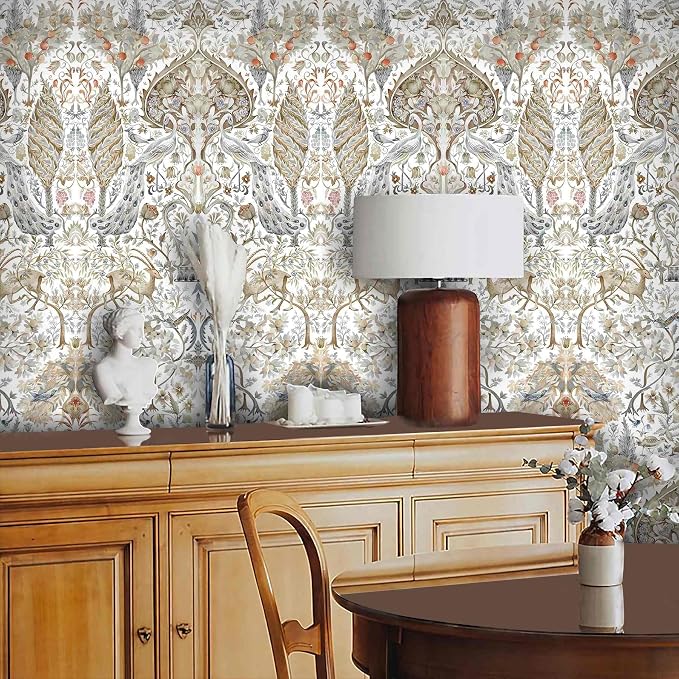 Victorian Botanical Peel and Stick Wallpaper, Vintage Bird Wallpaper | Thick Vinyl Wallpaper with Self-Adhesive Backing, Perfect for Home Decor and Accent Walls - Image 3