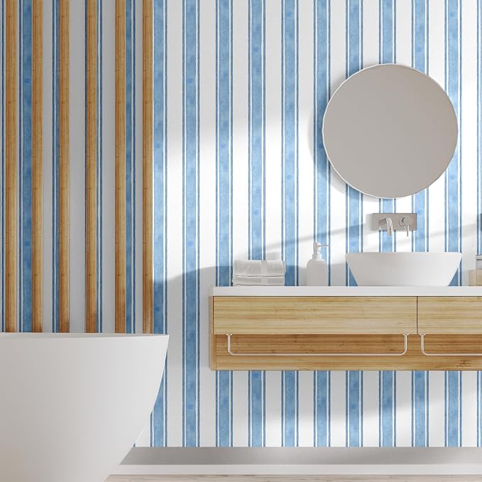 Affrolling Striped Peel and Stick Wallpaper 15.75"x118.11",Blue | Watercolor Self Adhesive Contact Paper, Removable for Bedroom Cabinet Furniture, Cute Decor for Nursery Craft Room DIY - Image 7