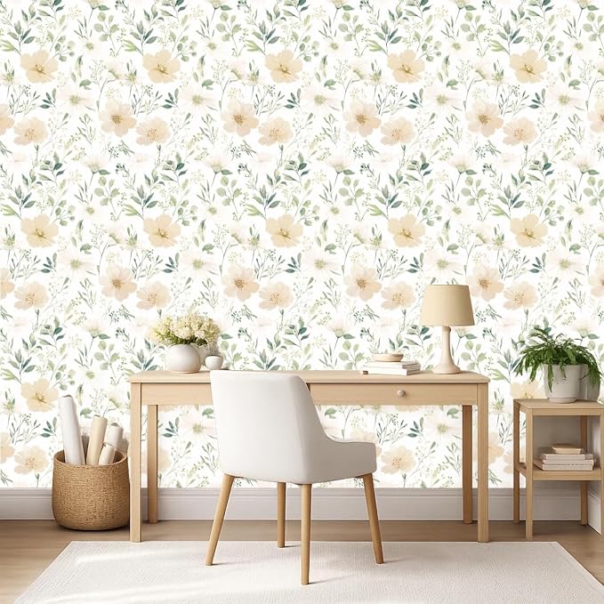 Floral Peel and Stick Wallpaper 17.7in x 70.8in | Watercolor flower removable self adhesive design for cottagecore bedroom accent walls - Image 9