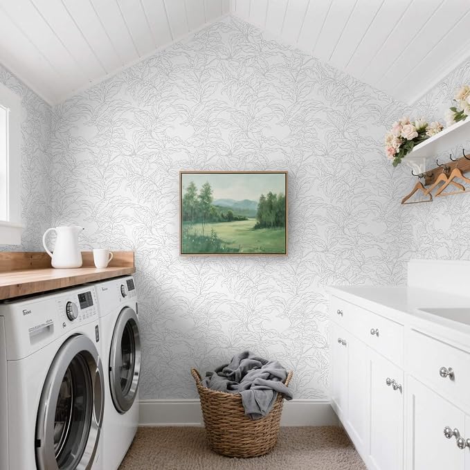 Heroad 17.3"x393" Peel and Stick Wallpaper Grey and White Wall Paper Boho Leaf Contact Paper Abstract Floral Removable Self-Adhesive Wallpaper for Bedroom Bathroom Cabinet Waterproof Decor Vinyl Roll - Image 6
