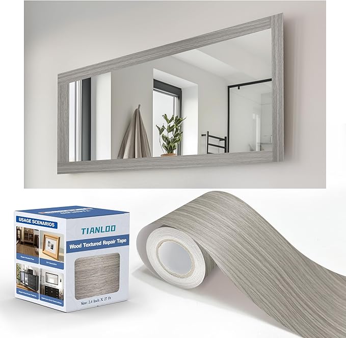 TIANLDD 27 FT Wood Grain Wallpaper Border, Removable Waterproof Mirror Border Peel and Stick,Bathroom Mirror Frame Border.(Grey) by TIANLDD