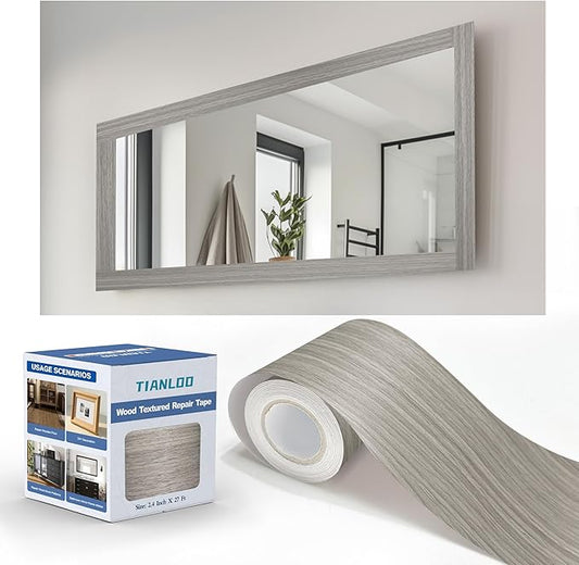 TIANLDD 27 FT Wood Grain Wallpaper Border, Removable Waterproof Mirror Border Peel and Stick,Bathroom Mirror Frame Border.(Grey) by TIANLDD