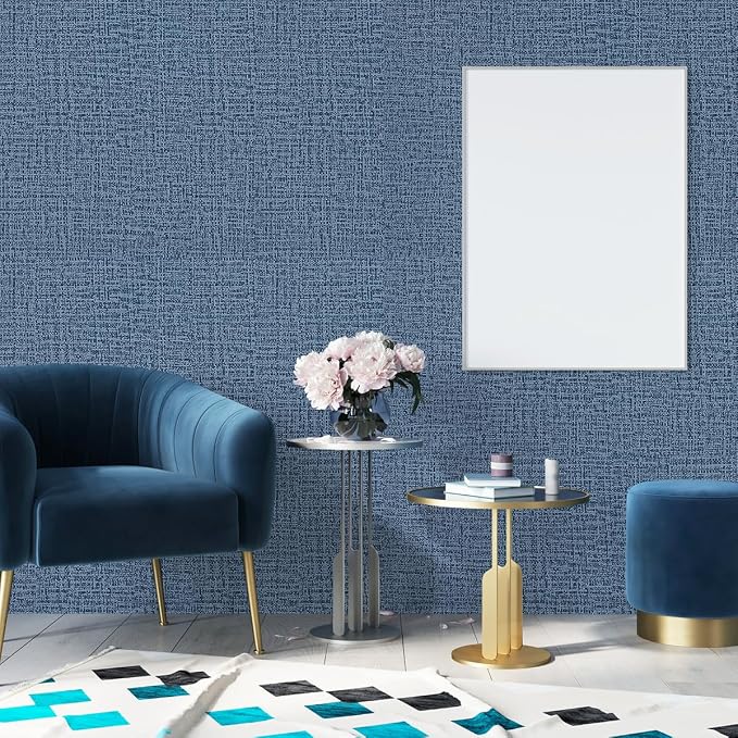 Blue Wallpaper Grasscloth Peel and Stick Wallpaper 17.7inch x 196.8inch Textured Wall Paper Stick and Peel Blue Contact Paper Grasscloth Faux Linen Removable Navy Waterproof Self Adhesive Vinyl | Faux Linen Vintage Wallpaper Textured Removable Wall Pap... - Image 8