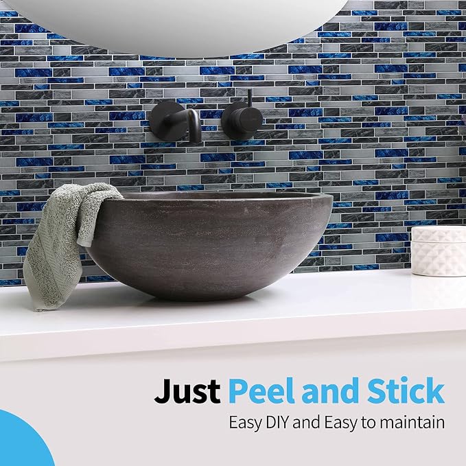 Art3d Marble Tile Peel and Stick Backsplash, 10-Pack, 12 x 12 Inch, Blue | Lightweight, Self Adhesive, Moisture Resistant, Easy to DIY, Modern Style, for Kitchen, Bedroom, Ideal for New Home Buyers - Image 2