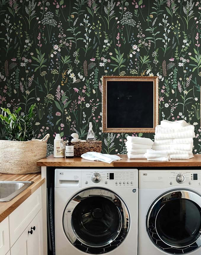 JiffDiff Dark Green Botanical Floral Peel and Stick Wallpaper, 17.3" x 472" | Waterproof Removable Self Adhesive Wallpaper, Dark Farm Wildflower Stick on Wallpaper for Home Bedroom Contact Paper,60 sq. - Image 7