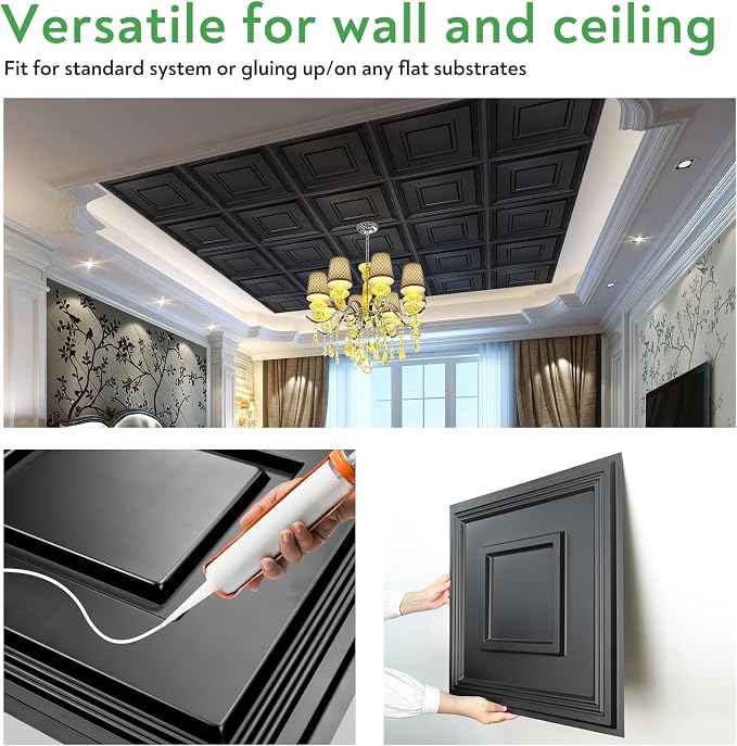 STICKGOO Black Drop Ceiling Tile 2ft x 2ft, Ceiling Panel High-Grade PVC Coverings 24 x 24in - 24 Pack Cover 96 Sq. Ft - Image 6