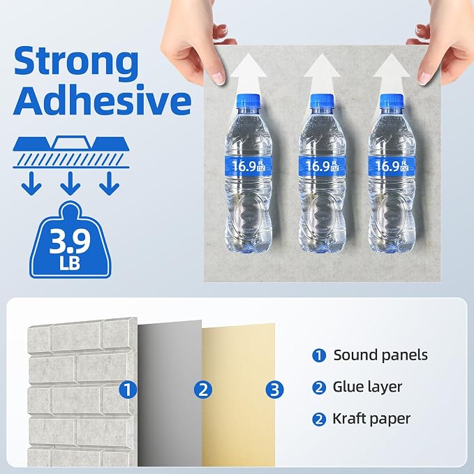 12 Pack Acoustic Panels with Self Adhesive Sound Proof Foam Panels for Wall | 12" X 12" X 0.4" High Density Soundproof Wall Panels, Brick Sound Absorbing Panels for Home Studio Office Decor - Ivory - Image 4