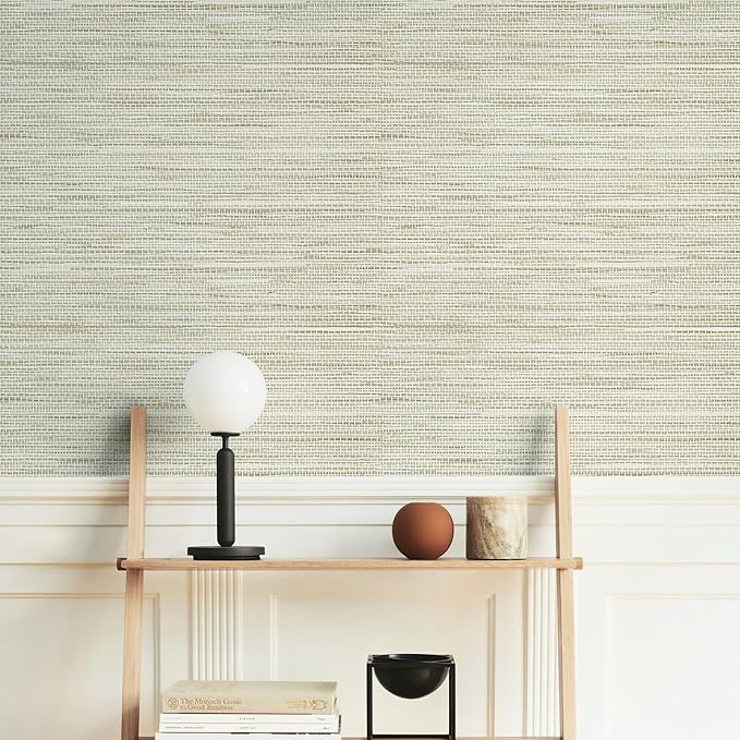 HueBurst Grasscloth Peel and Stick Wallpaper 17.3" x 197" Renter Friendly, Cream Textured Grassweave Wallpaper Self Adhesive Removable for Bathroom Bedroom - Image 5