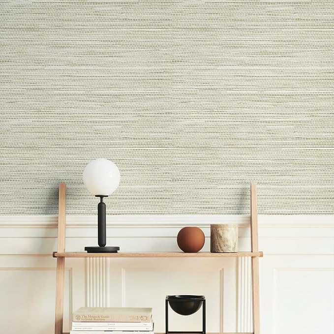 HueBurst Grasscloth Peel and Stick Wallpaper - 17.3x394 Renter Friendly, Cream Textured Grassweave Wallpaper Prepasted Contact Wall Paper - Image 5