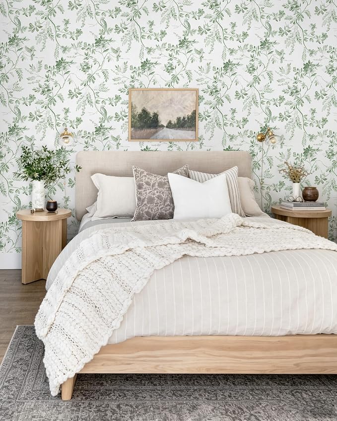 Dimoon 17.3''x393'' Botanical Peel and Stick Wallpaper Green Floral Modern Contact Paper White Bird Wallpaper Removable Renter Friendly Waterproof Embossed Kitchen Bedroom Bathroom Vinyl Roll - Image 4