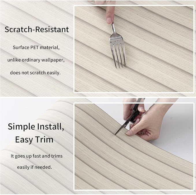 Haimin Wood Grain Slat Wall Panels Peel and Stick Faux Wood Thick Wallpaper | 118"x15.75" Waterproof PET & IXPE Foam Paneling Adhesive Smooth Beadboard Wallpaper Wall Covering Panels (Beige) - Image 8