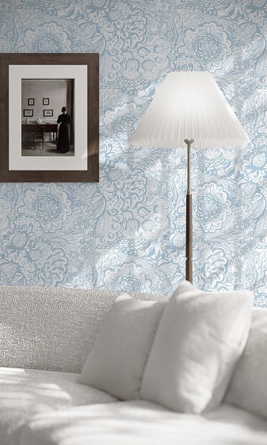 Peel and Stick Wallpaper Boho Blue and White Floral Wallpaper for Bedroom Bathroom Removable Self-adhsive Contact Paper for Cabinets NurseryShelf Liner 17.3" x 118" - Image 2