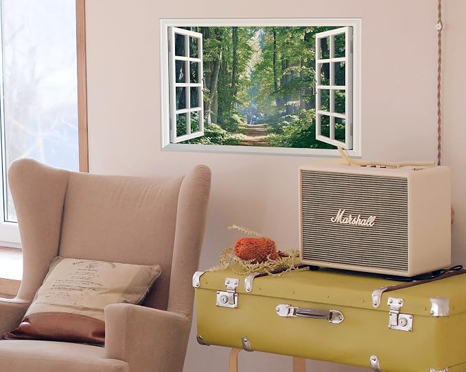 FLFK Fake Window Wall Decal - Road in The Forest Faux Window Wall Mural for Wall Decor, Peel and Stick Wall Sticker,24"x16" - Image 5