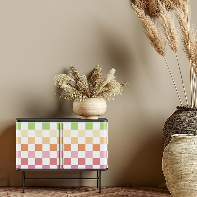 Drydiet Checkered Peel Stick Contact Paper Rainbow Color 15.75'' X 118" | Waterproof Self-adhesive Tile for Bathroom, Cabinet Walls, Vintage Gingham Funky Decor, Removable Peel off Wallpaper - Image 4