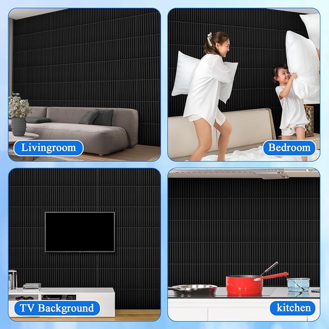 Nuanchu 90 Pcs 3D Wall Panels, 12"x12" PVC Fluted Tiles, Black | Waterproof Accent Panels, Paintable Wall Tiles, for TV Background, Bedroom, Bathroom, Gaming Room, Cuttable Home DIY Decor - Image 7