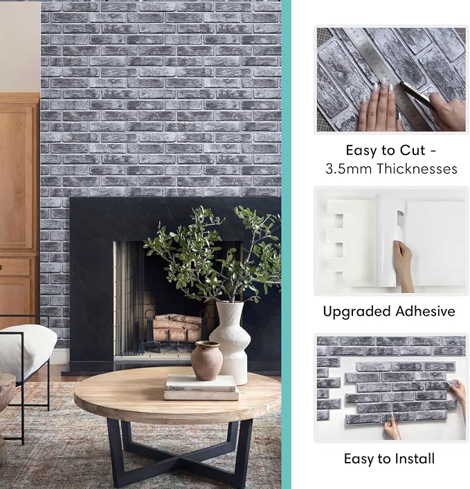 Commomy Faux Brick 3D Wall Panels,Thin UrltraLight PVC 22.8" x 11.8" | Thin UrltraLight PVC Peel and Stick Tile Retro Brick Printable for Bedroom,Living Room,TV Background（Covers 22.48 sq.ft) - Image 5