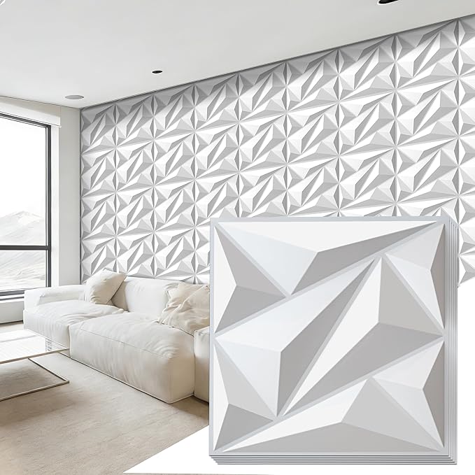 3D Wall Panels White PVC Wall Panels for Interior Decor 12"x12" | 3D White Wall Panels for Living Room, Bedroom, Gaming Room Decor, Lobby Office Accent Walls, 33 Pack Covers 32.Sq.Ft. by janasse