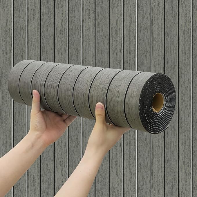 Chejiaye Peel and Stick 3D Wall Panel -15.75"x118"Soundproof Self-Adhesive Wall Sticker, Removable Thick PVC Slat Contact Paper for Kitchen Bedroom,Ceiling Wall Decoration Wood Grain (Dark Grey) by Chejiaye
