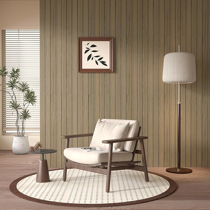 CHIHUT Wood Slat Wall Panel Peel and Stick Light Brown kitchen Island Celling Wallpaper Decorative 3D Thicken Foam Soundproof Wood Paneling Roll for Interior Wall Décor TV Background Farmhouse 12"x79" - Image 6