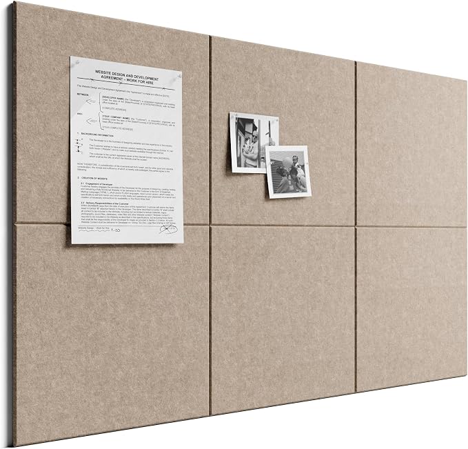 Bumusty 36"x 24" Large Felt Bulletin Board Tiles, Taupe | 6-Pack Cork Board Alternative, Wall Decor, 30 Pushpins, 30 Adhesive Tabs, Vision Board, Office, Classroom, Home, Dorm by BUMUSTY