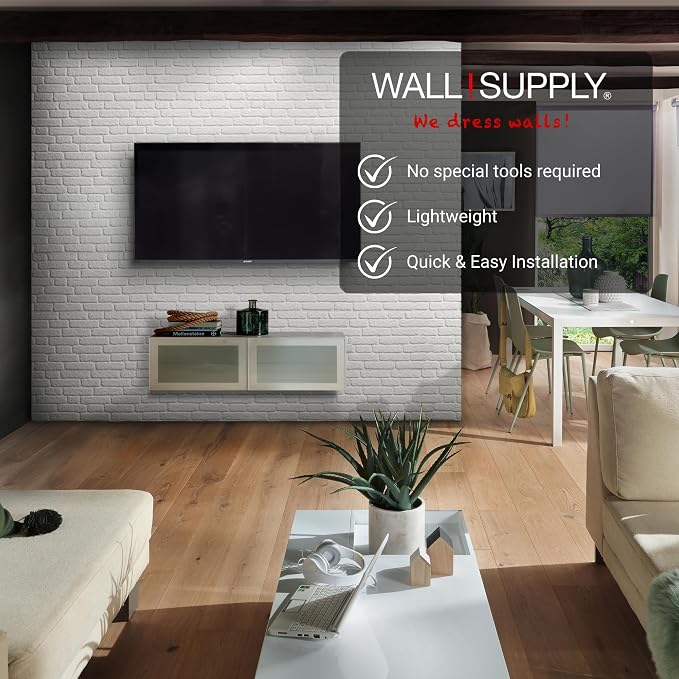 Wall!Supply 3D Wall Panels – Faux Brick, White – Lightweight Foam (EPS) – Wallpaper Alternative – Easy DIY Installation – 4 Pack, Covers 25.84 Sq Ft | Lightweight EPS Foam, Wallpaper Alternative, Easy DIY Installation, Covers 25.84 Sq Ft, for Living Ro... - Image 2
