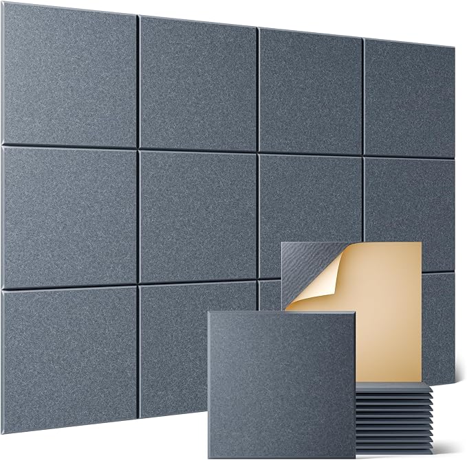 Sonicism 12 Pack Acoustic Wall Panels with Self-Adhesive, 12" X 12" X 0.4" Sound Proof Foam Panels, Decorative Soundproof Wall Panels, Sound Proof Absorbing Tiles for Home & Offices, Gray by Sonicism