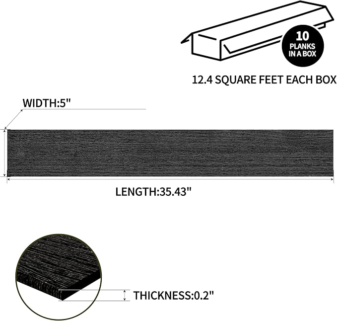 Brosisincorp Real Wood Shiplap Peel and Stick Wall Panel Black 10 Pcs | Natural Paulownia Wood Plank for Interior Rustic Accent Wall, Easy DIY Self Adhesive, 35.43" L x 5" W Each, Covers 12.4 Sq Ft - Image 6