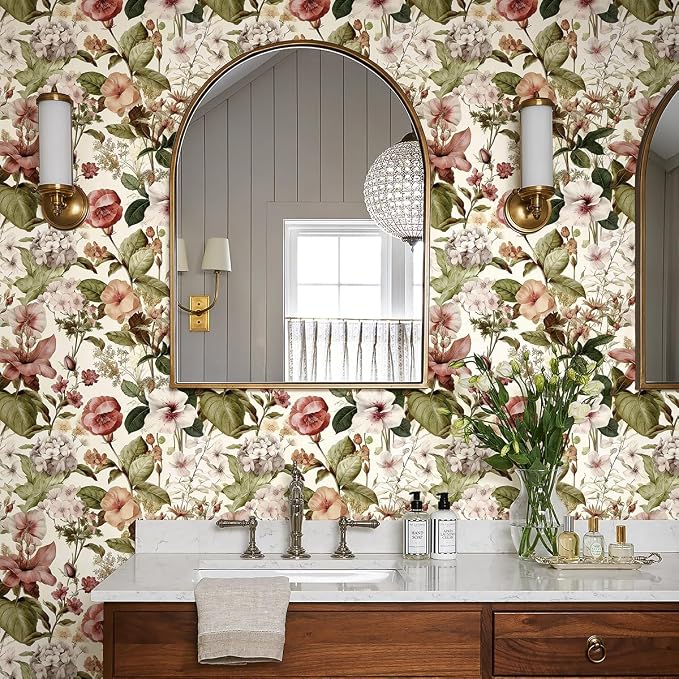 Jeweluck Vintage Floral Peel and Stick Wallpaper for Bathroom 16.9”x196.8” | Floral Wallpaper Boho Flower Contact Paper Peel and Stick Removable Self Adhesive Wall Paper for Cabinets Walls Decor Vinyl - Image 6