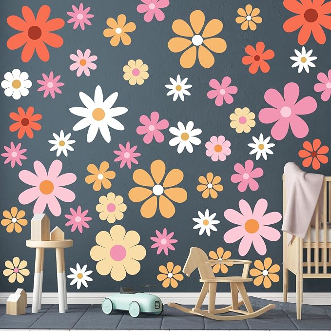 TaoBary 12 Sheet Big Daisy Wall Sticker Decal Flower Wall Decal Removable | Large Flower Wall Sticker, Floral Decal, Daisy Bedroom Room Decor, Pink Orange White Peel and Stick, Nursery Home Wall Decor - Image 6
