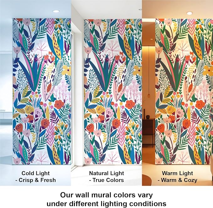 Colorful Floral Peel and Stick Wall Mural for Bedroom | 92"x125", Large Urban Funky Wallpaper, Removable Leather Textured & Water-Resistant, Hallway Old Wall Makeover - Image 3