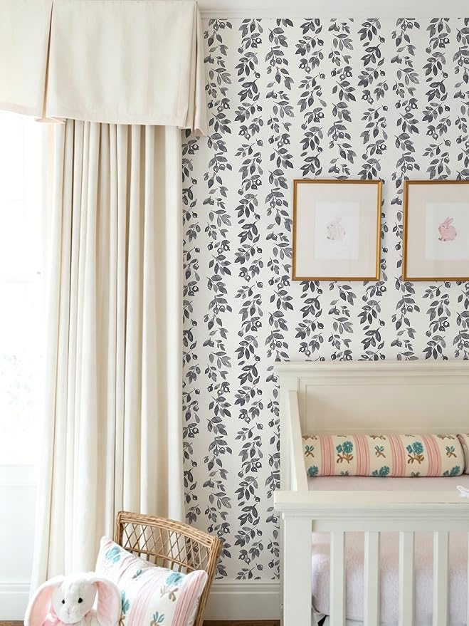 Ismoon Grey Wallpaper Peel and Stick Vintage Wallpaper 17.3in x 16.4ft Dark Grey Leaf Contact Paper Vintage Cottage Wall Paper for Bedroom Bathroom Kitchen Nursery Removable Vinyl - Image 4