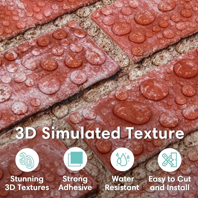 Commomy 3D Faux Brick Peel and Stick Wall Sticker - 10pcs 15.74" x 11.8" | Ultralight Thin PVC Fake Brick Wallpaper Tiles Wall Covering for Home Office,Living Room Quick DIY Home Decor(12.92 sq.ft) - Image 2