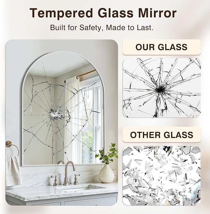 Arched Bathroom Vanity Mirror for Over Sink, 40”x30”, Silver - Image 6
