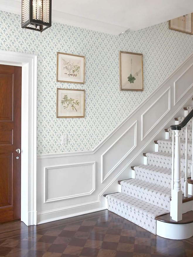 Heroad Blue Peel and Stick Wallpaper Farmhouse Tiny Floral Wall Paper 17.3''x393'' Vintage Rustic Cottage Contact Paper Geometric Self Adhesive Removable Wallpaper for Bedroom Kitchen Cabinet Decor - Image 4