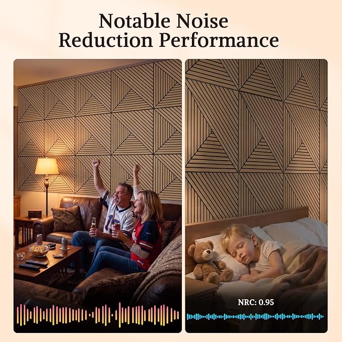 Acoustic Wall Panels, 6 Piece 23.62"X 23.62" PVC Peel and Stick Wall Panels | High-Density Polyester Fiber Self Adhesive Soundproofing for Interior Wall Décor, Recording Studios, Teak - Image 4
