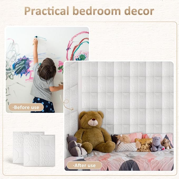 Nuanchu 20 Pcs 13.8 x 13.8 Inch Ceiling Tiles Peel and Stick, Mixed Style | Foam White 3D Wall Panels 26-105.5 Sq. ft Adhesive Glue up Waterproof Wallpaper for DIY Office Home - Image 4