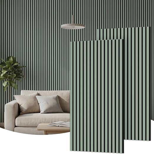TONOR Wood Wall Panels for Interior Wall Decor, 2 Pack 47.2" x 23.6"(15.47ft²) Wood Slat Aacoustic Panels, Soundproof Wall Panels for Noise Cancelling and Decoration, Living Room, Office, Green by TONOR