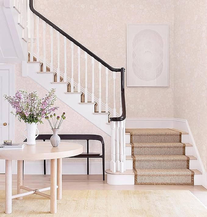 Guvana Pink and White Peel and Stick Wallpaper Floral Wallpaper Slef Adhesive Removable Waterproof Contact Paper Boho Wall Paper for Living Room Bedroom Stair Kitchen Bathroom 17.3''x78.7'' - Image 4