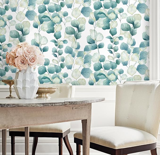 Timeet Peel and Stick Wallpaper Boho Leaf Contact Paper Removable Self Adhesive Vinyl Wall Paper Green and White Wall Mural Decoral for Cabinets and Drawers Countertops Waterproof 17.7"x 78.7" - Image 6